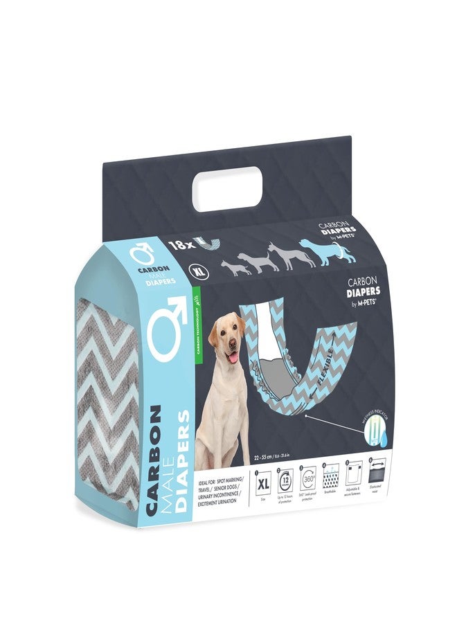 حفاضات M-PETS للكلاب الذكور للاستخدام مرة واحدة، مصنوعة من الكربون، فائقة الامتصاص مع مؤشر للبلل، حماية لمدة 12 ساعة، قابلة للتعديل، مناسبة للسفر، مناسبة للتبول اللاإرادي وسلس البول، محيط الخصر: 54-66 سم، مقاس كبير جدًا (عبوة من 18 حفاضة)